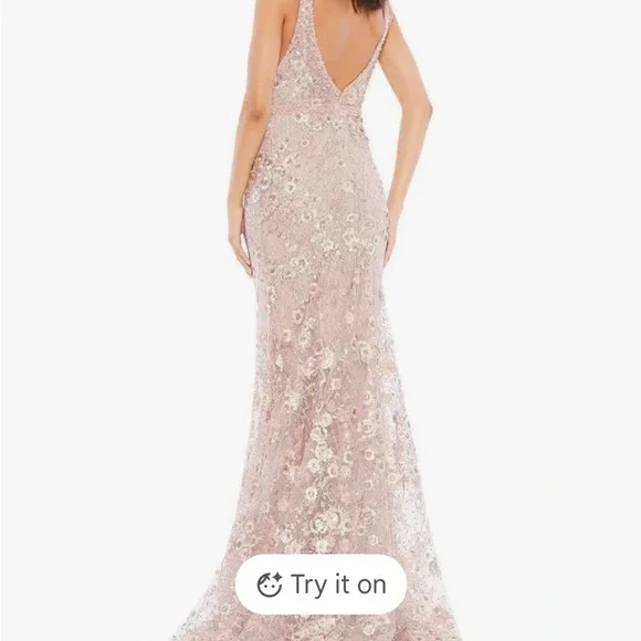 Mac Duggal Sequin Lace Maxi Dress in Light Pink